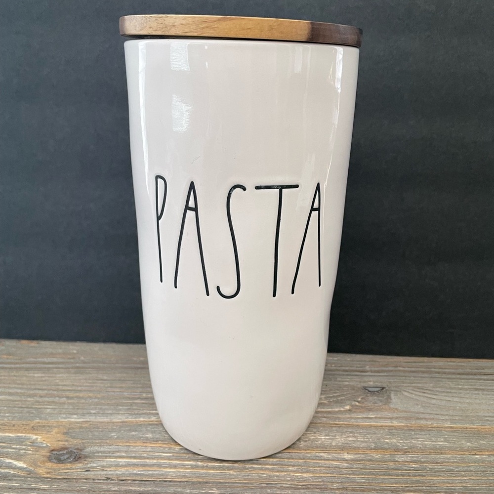 Rae Dunn PASTA Ceramic Cellar Canister Wooden Lid Magenta Artisan NEW LL